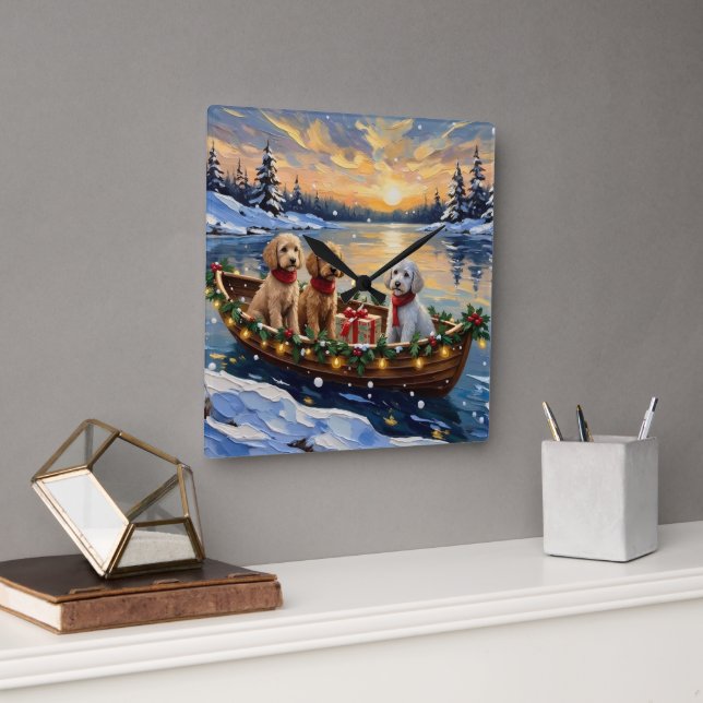 Horloge Carrée Poodle Christmas Boat Holiday (Bureau)