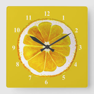 Horloge Carrée Pop art jaune citron aquarelle originale
