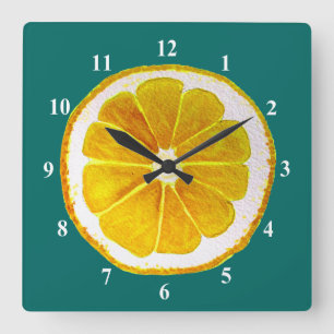Horloge Carrée Pop art jaune citron aquarelle originale