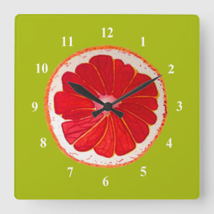 Horloge Carrée Pop art pamplemousse rose art original aquarelle