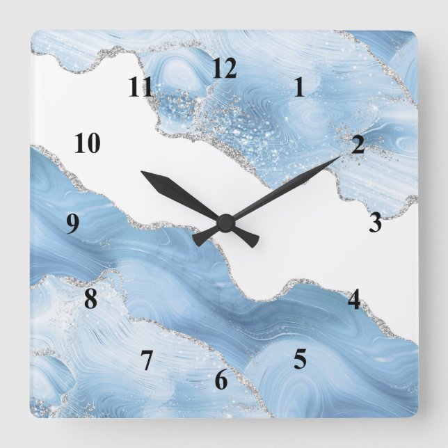 Horloge Carrée Porte d'argent bleu tendance (Recto)