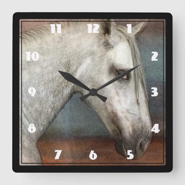 Horloge Carrée Portrait de Cheval Andalou Gris Dappé (Recto)