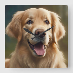 Horloge Carrée Portrait de chien Golden Retriever