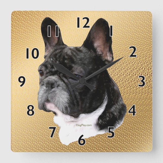 Horloge Carrée Portrait de French Bulldog (Recto)