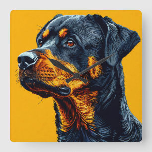 Horloge Carrée Portrait de Rottweiler