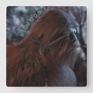HORLOGE CARRÉE PORTRAIT DE SASQUATCH BIGFOOT DANS LE PROFIL DE DU