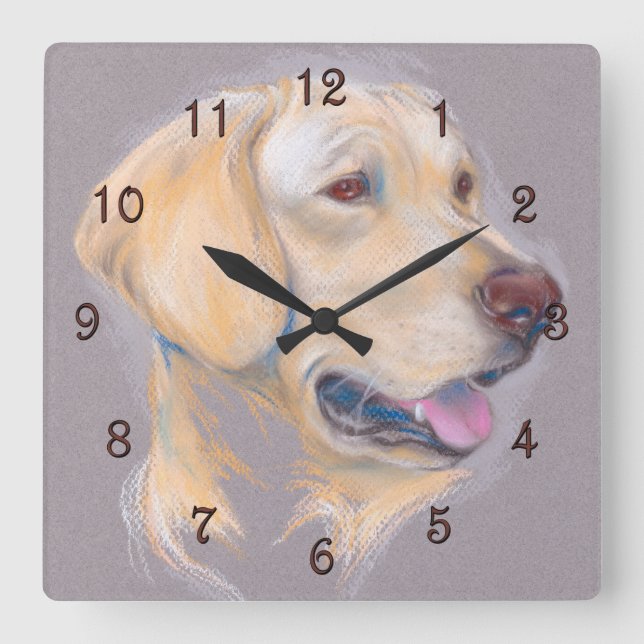 Horloge Carrée Portrait de trieur du Labrador jaune (Recto)