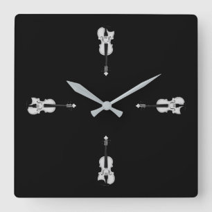 Horloge Carrée Portrait de violon - Photographie noir et blanc
