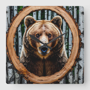 Horloge Carrée Portrait d'ours saisissant