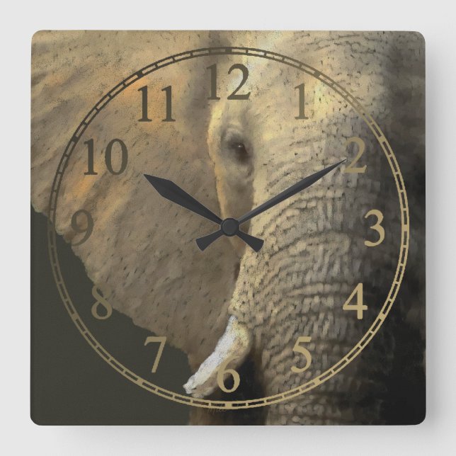 Horloge Carrée Portrait éléphant (Recto)