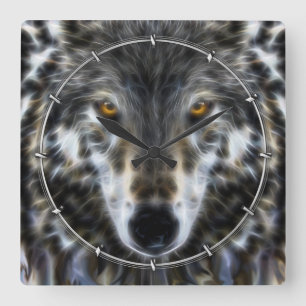Horloge Carrée Portrait graphique inspiré de loup