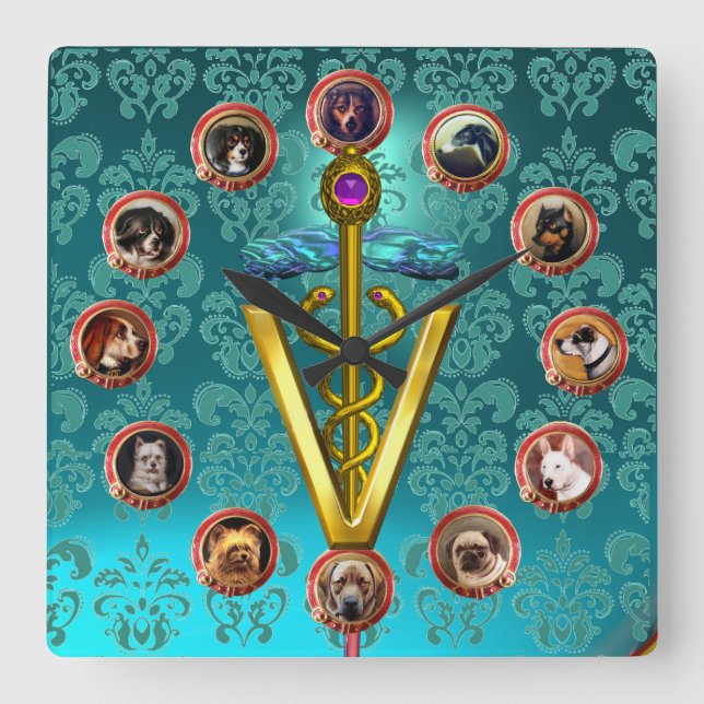 HORLOGE CARRÉE PORTRAITS DE CHIEN VICTORIEN SYMBOLE VÉTÉRINAIRE C (Recto)