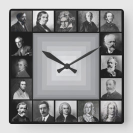Horloge Carrée Portraits noirs et blancs de compositeurs célèbres