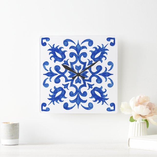 Horloge Carrée Portuguese Blue Tile central round medallion (Maison)