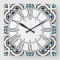 Portuguese blue tile square wall clock
