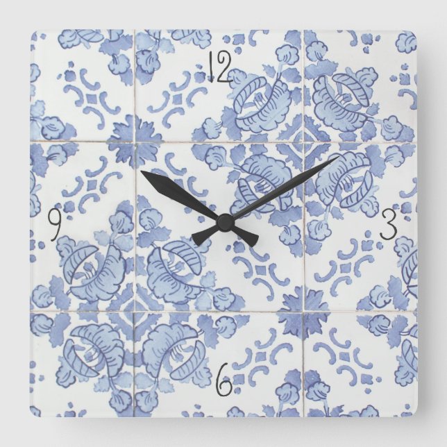 Horloge Carrée Portuguese Tile Square Wall Clock (Recto)