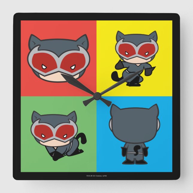 Horloge Carrée Poses de caractères de Chibi Catwoman (Recto)