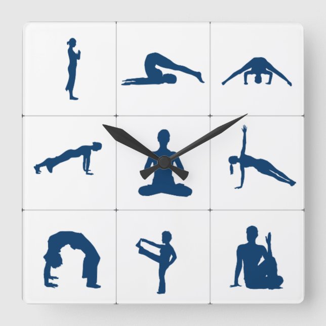 Horloge Carrée Positions de la méditation du yoga (Recto)