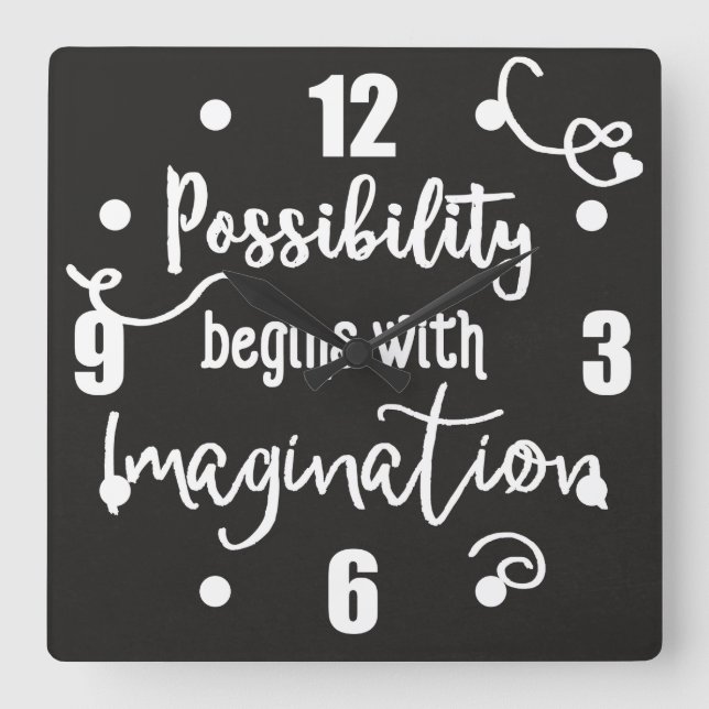 Horloge Carrée Possibilité Début Motivational Chalkboard Texte (Recto)
