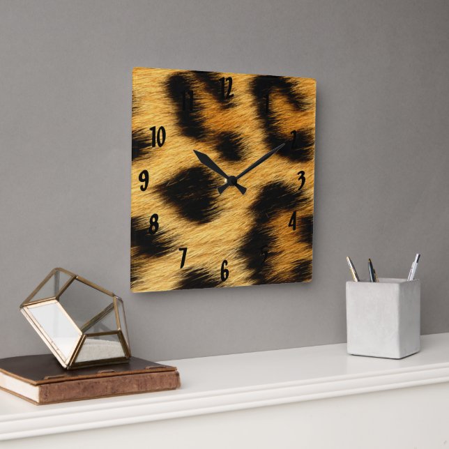 Horloge Carrée Poster de animal de peau de léopard (Bureau)