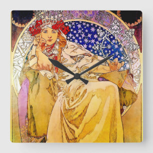 Horloge Carrée Poster de la princesse Hyacinth par Alphonse Mucha