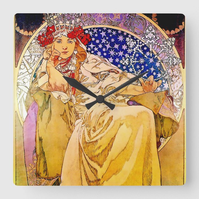 Horloge Carrée Poster de la princesse Hyacinth par Alphonse Mucha (Recto)