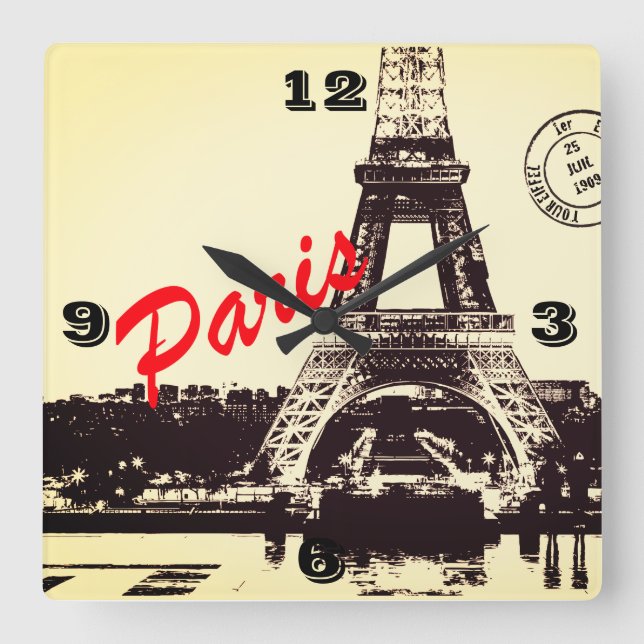 Horloge Carrée Poster de la tour Paris Eiffel (Recto)
