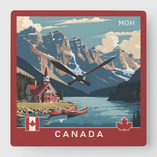 Horloge Carrée Poster de voyage sur mesure Monogramme Canada
