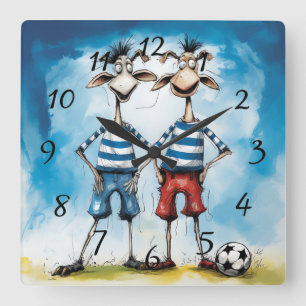 Horloge Carrée Poster des joueurs de football animal amusant
