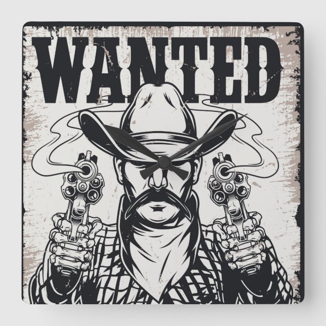 Horloge Carrée Poster Recherché Cowboy (Recto)