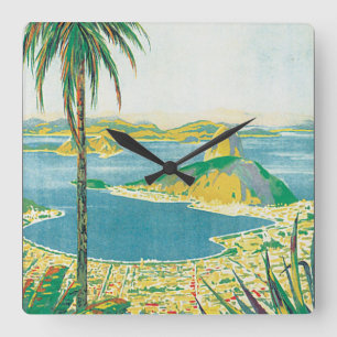 Horloge Carrée Poster Vintage voyage du Brésil