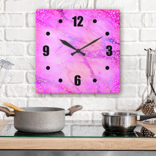 Horloge Carrée Pots de confetti en marbre de verre moderne et ros