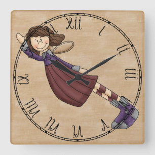 Horloge Carrée Poupée adorable d'ange de chiffon d'art de