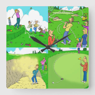 Horloge Carrée Pour les Dessins Amusants de Golf.