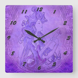 Horloge Carrée Pourpre vintage d'horloge de fille de guitare de