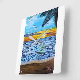 Horloge Carrée Poursuite du coucher de soleil Peinture d'Alfred F
