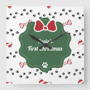 Horloge Carrée Premier Amoureux des chiens de Noël mignon moderne