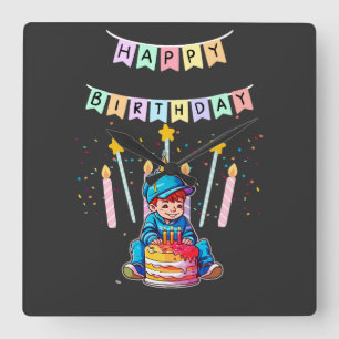 Horloge Carrée Premier Anniversaire d'un Adorable Tout-Petit Garç