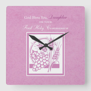 Horloge Carrée Première communion de fille, Rose
