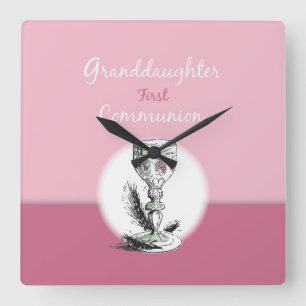 Horloge Carrée Première communion de la petite-fille Rose, Calice