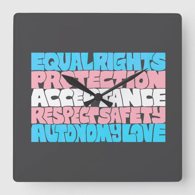 Horloge Carrée PRIDE Trans droits mot art drapeau LGBT offre cade (Recto)