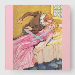 Horloge Carrée Prince Charming baiser Beauté dormante