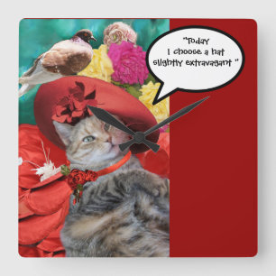 HORLOGE CARRÉE PRINCESSE DE CHAT CÉLÈBRE TATUS AVEC CHAPEAU ROUGE