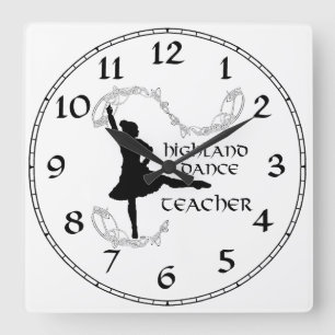 Horloge Carrée Professeur de danse highland écossaise Silhouette