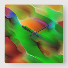 Horloge Carrée Profondeur et reliefs colorés, le vert prédomine