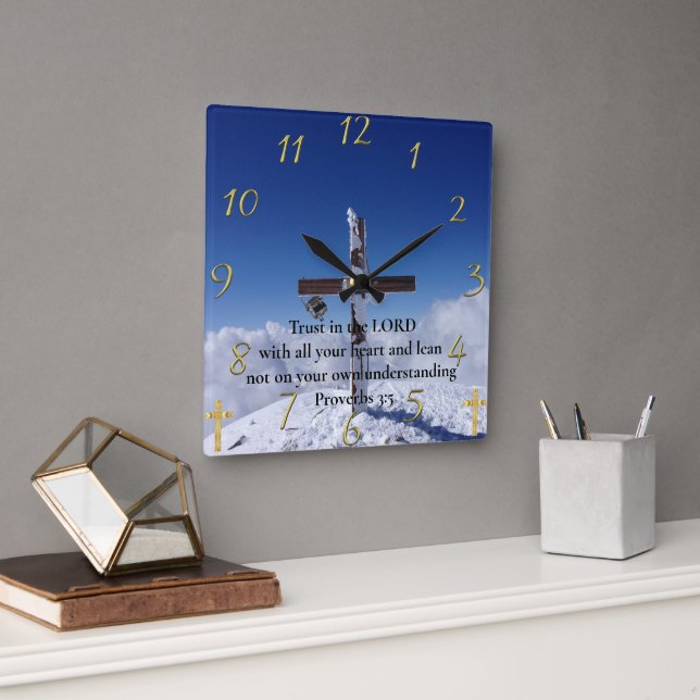 Horloge Carrée Proverbes 3:5 (Bureau)