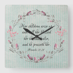 Horloge Carrée Proverbes Maman : Ses enfants montent l'écriture d
