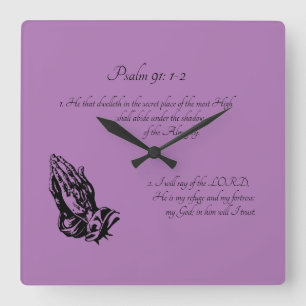 Horloge Carrée Psaume 91:1-2 violet