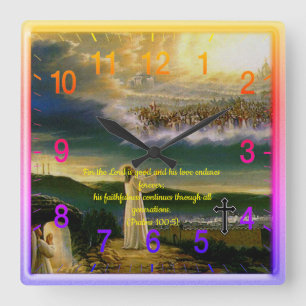 Horloge Carrée Psaumes 100:5 Prière de foi chrétienne