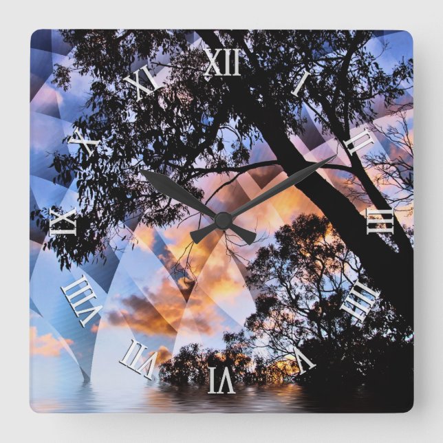 Horloge Carrée Psychedelic Dreams Nature Views Wall Clock (Recto)